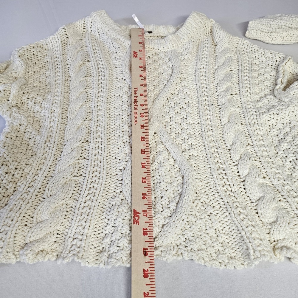 Free People Womens Large Ivory Crop Chunky Open Cable Knit Sweater Top 100% Cott - Picture 9 of 10